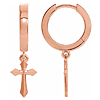 14k Rose Gold Small Dangling Pointed Cross Hoop Earrings