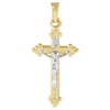14k Two-tone Gold Budded Hollow Crucifix Pendant