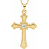 14k Yellow Gold .06 ct Diamond Budded Cross Necklace