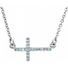 14k White Gold Aquamarine Sideways Cross Necklace