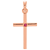 14k Rose Gold Classic Cross Pendant with Ruby Accent 7/8in