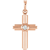 14kt Rose Gold 1in Stepped Cross with Diamond Accent