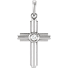 14kt White Gold 1in Stepped Cross with Diamond Accent