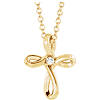 14k Yellow Gold Tiny .015 ct Diamond Loop Cross Necklace