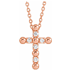 14k Rose Gold .07 ct tw Diamond Beaded Cross Necklace