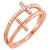 14k Rose Gold .06 ct tw Diamond Duo Sideways Cross Ring