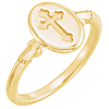 14k Yellow Gold Cross Signet Ring with Oval Top